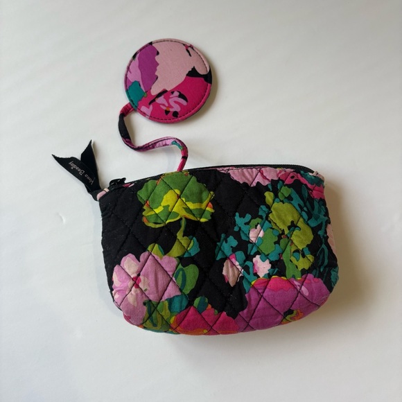 Vera Bradley small Black Floral Quilted makeup pouch mirror Hilo Meadow Print - Picture 4 of 11
